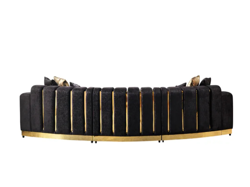 Black Velvet Curved Three Piece Sectional With Toss Pillows