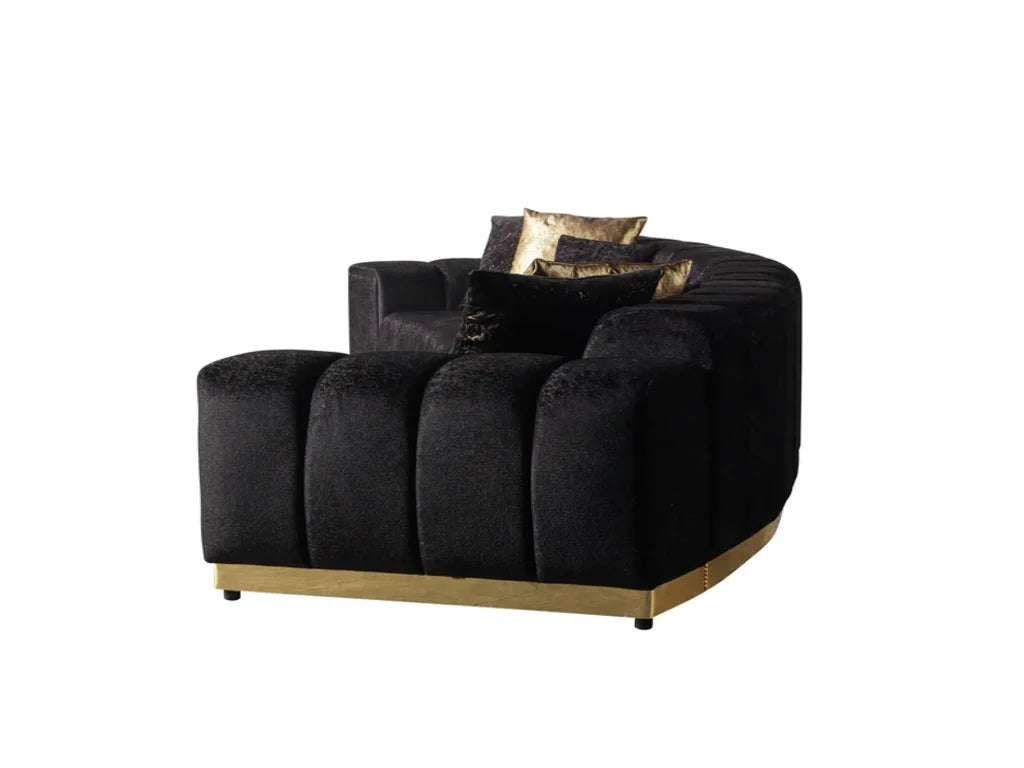Black Velvet Curved Three Piece Sectional With Toss Pillows