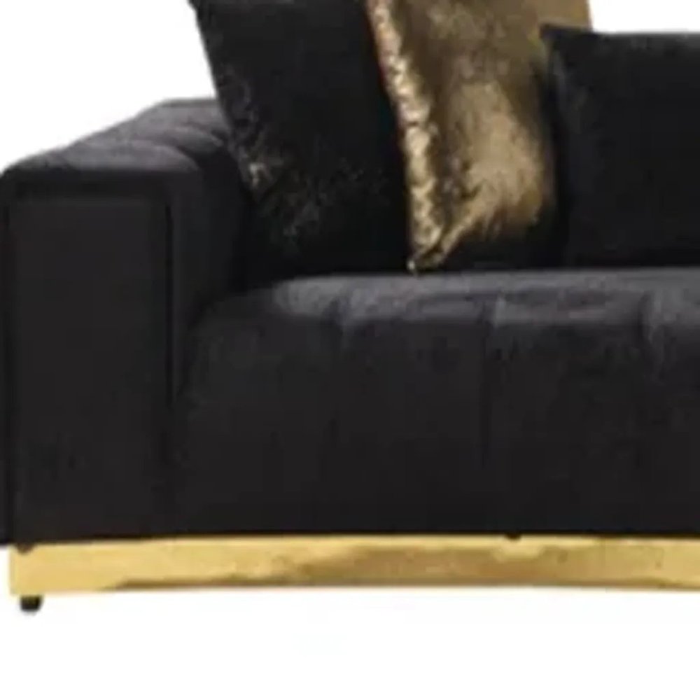 Black Velvet Curved Three Piece Sectional With Toss Pillows