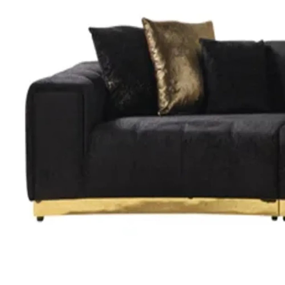 Black Velvet Curved Three Piece Sectional With Toss Pillows