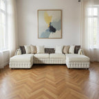 Cream Velvet U Shaped Sofa and Chaise Sectional With Toss Pillows
