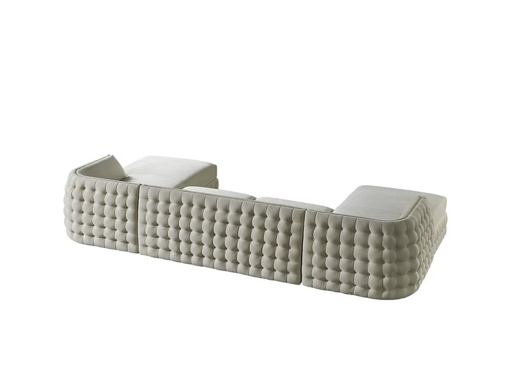 Cream Velvet U Shaped Sofa and Chaise Sectional With Toss Pillows
