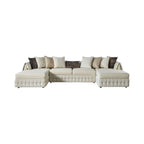 Cream Velvet U Shaped Sofa and Chaise Sectional With Toss Pillows