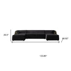 Black Velvet U Shaped Sofa and Chaise Sectional With Toss Pillows
