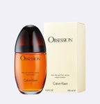 Calvin Klein Obsession perfume bottle and packaging on a light gray background