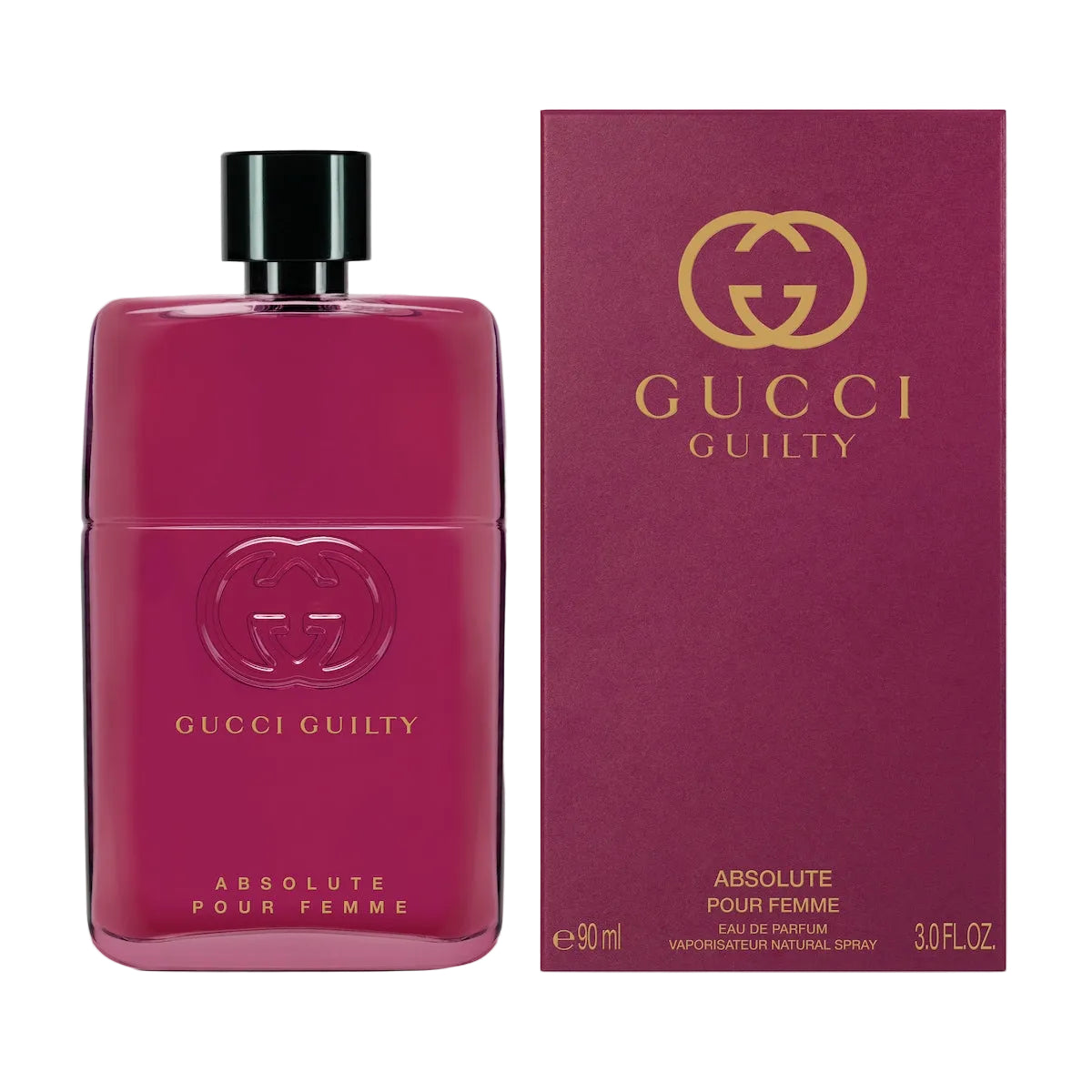 Gucci Guilty Absolute pour Femme perfume bottle and packaging on a white background