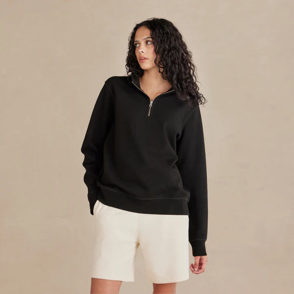 Black Ultra Heavyweight Organic French Terry Quarter Zip - Unisex