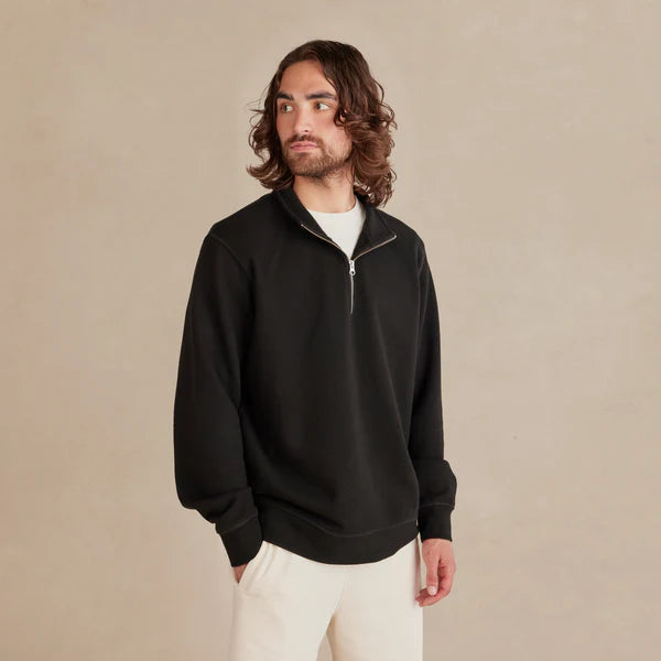 Black Ultra Heavyweight Organic French Terry Quarter Zip - Unisex