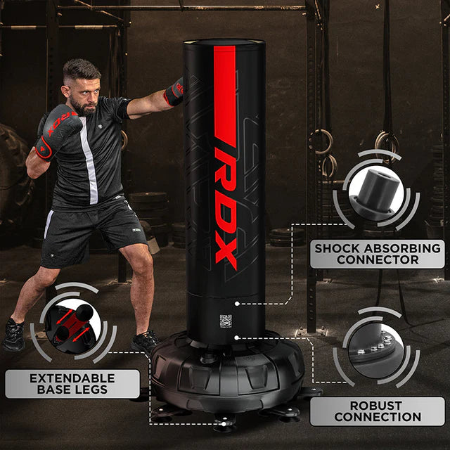 RDX F6 6ft Kara Red & Black Free-Standing Punch Bag With Mitts Set